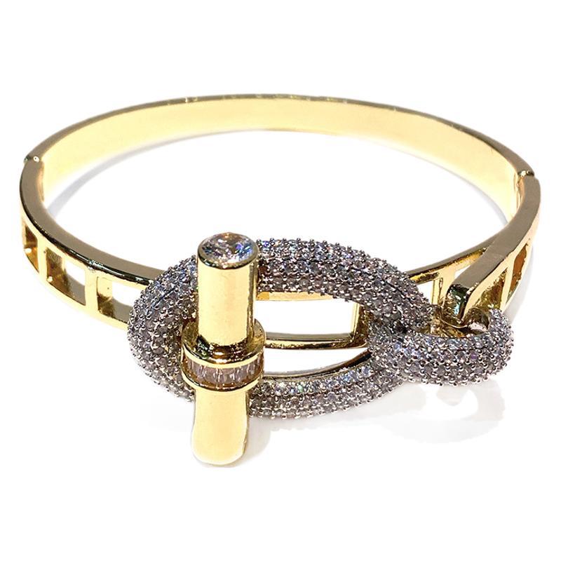 Two Tone Lock Gold Silver CZ Anti Tarnish Openable Kada Bracelet Bulk