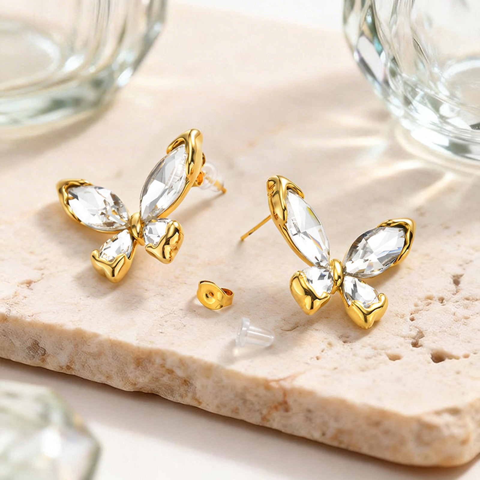 Butterfly With Marquise Cut Gold Anti Tarnish Copper Stud Earrings Bulk Main image