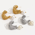 18K Gold Silver Pearl Stainless Steel Anti Tarnish Hoop Earrings Bulk