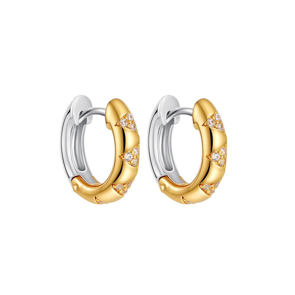 Chunky Dual Tone Gold Silver CZ Stainless Steel Hoop Earrings Wholesale