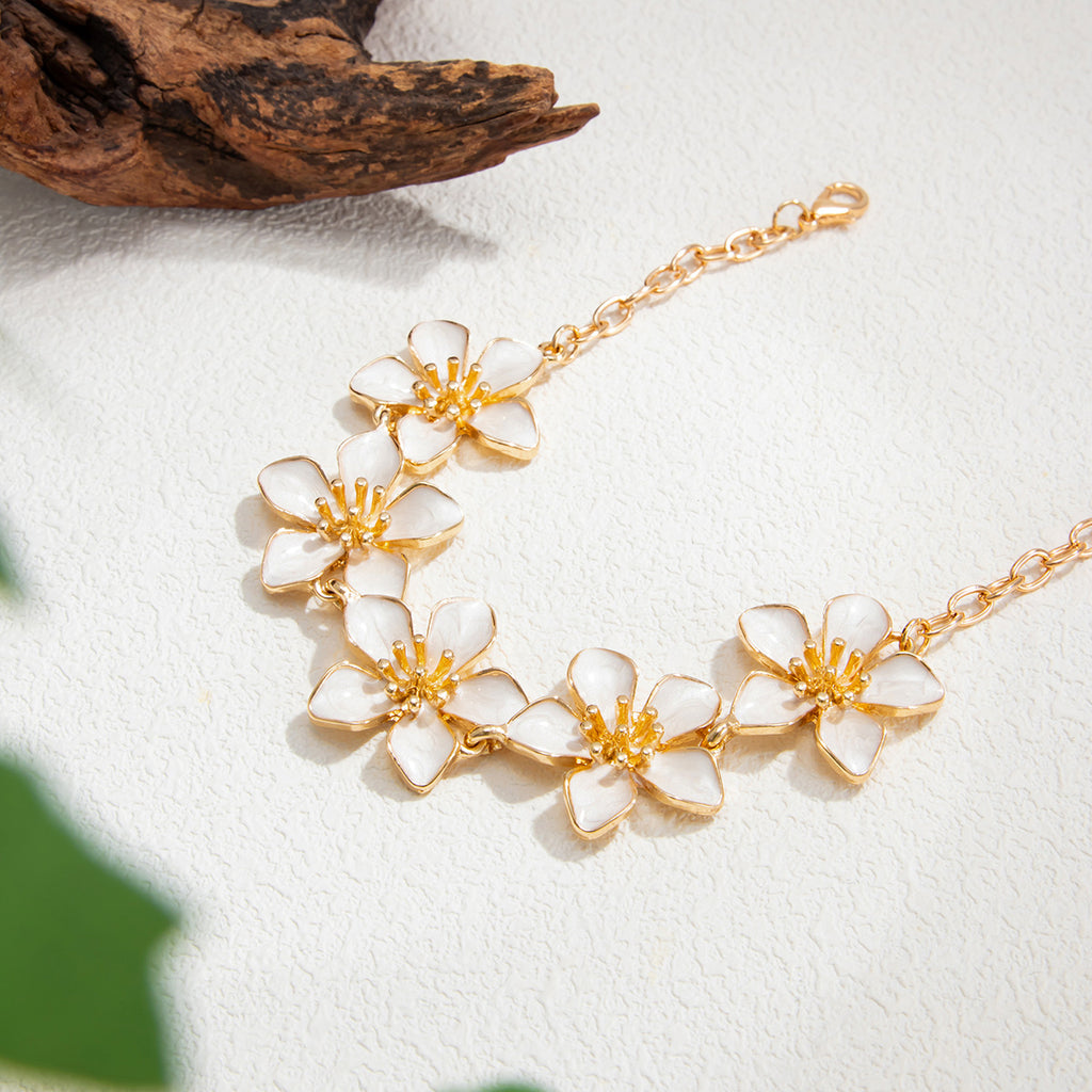 Beach White Flower Charm Gold Plated Enamel Anklets For Women Bulk
