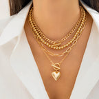 Heart 18K Gold Silver Anti Tarnish Layer Link Chain Necklace Bulk