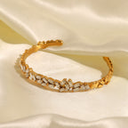Baguette 18K Gold CZ Stainless Steel Anti Tarnish Cuff Bracelet Bulk