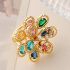 Flower Rainbow Solitaire On Surface Gold CZ Anti Tarnish Ring Bulk