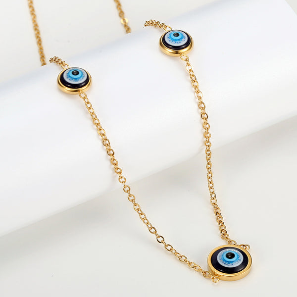 Evil Eye Blue Gold Stainless Steel Anti Tarnish Necklace Chain Bulk Main image