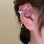 Heart Chain Pearl CZ Gold Anti Tarnish Single Ear Cuff Earring Bulk