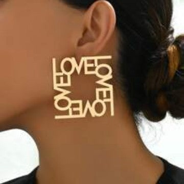 Square Love Engraved 18K Gold Plated Dangler Earring For Women Bulk