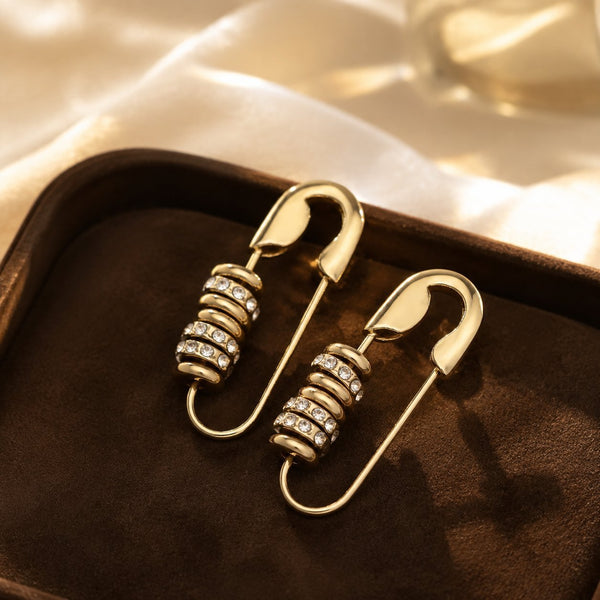 Luxury Safety Pin Design Gold Plated CZ Drop Earrings For Women Bulk Secondary image