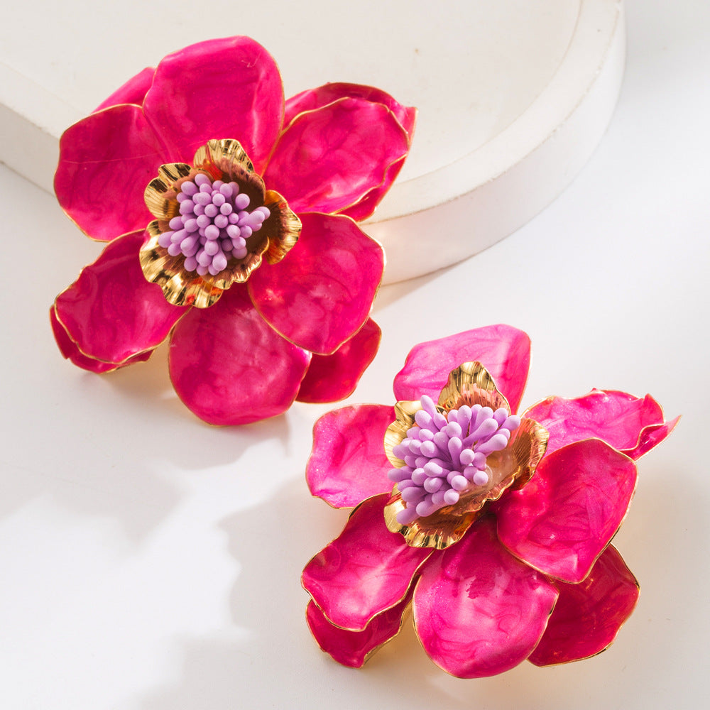 Flower Floral Enamel 18K Gold Multicolour Stud Earring For Women Bulk