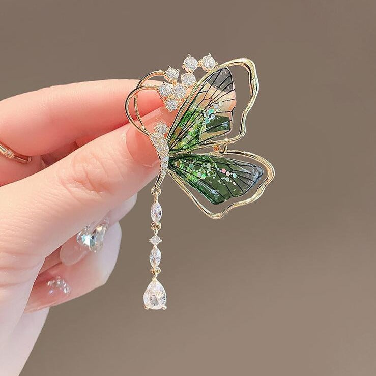 Purple Green Butterfly Gold Cubic Zirconia Copper Brooch For Women Bulk