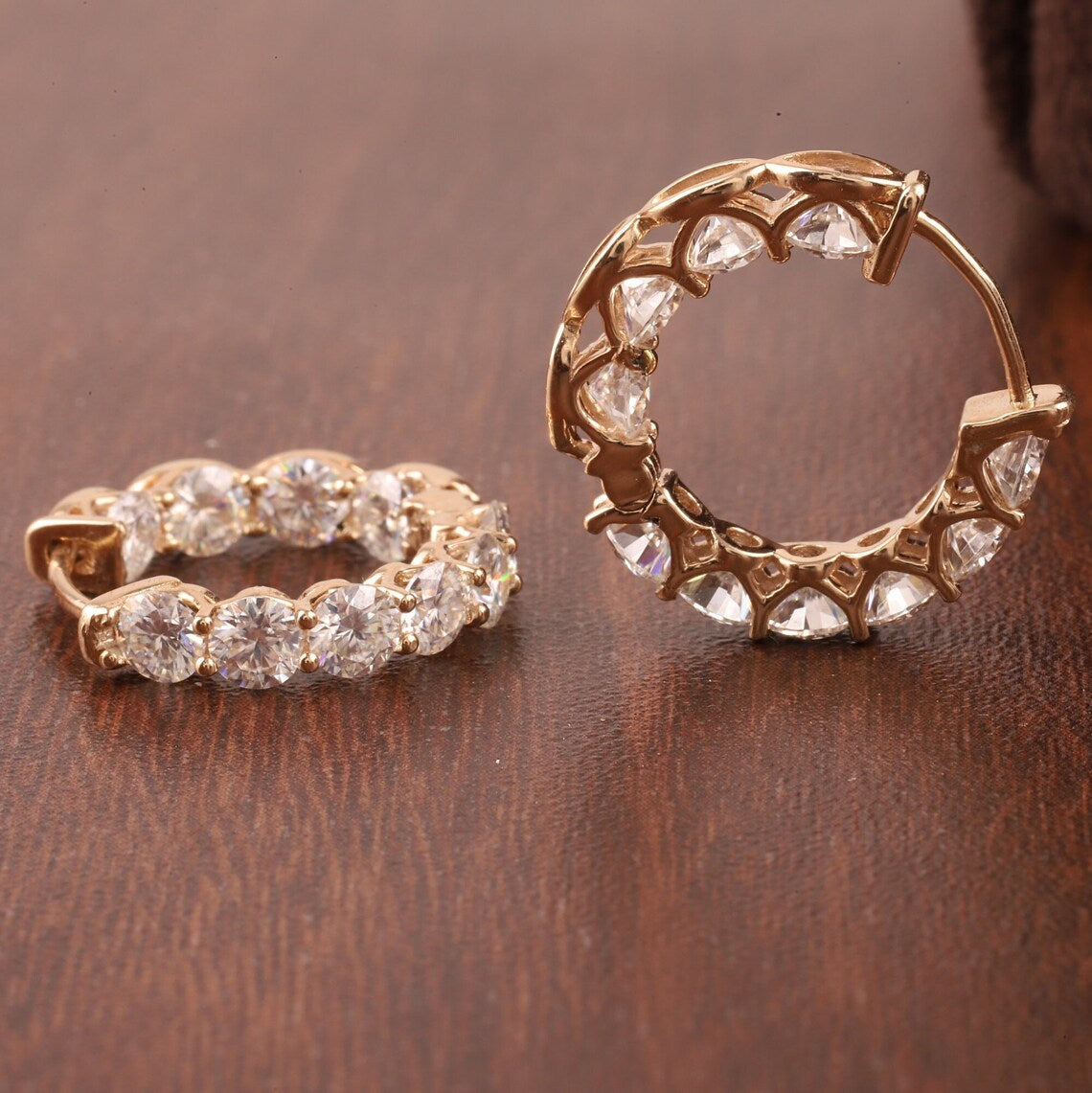 Round Solitaire 18K Gold Silver CZ Anti Tarnish Hoop Earring Bulk Main image
