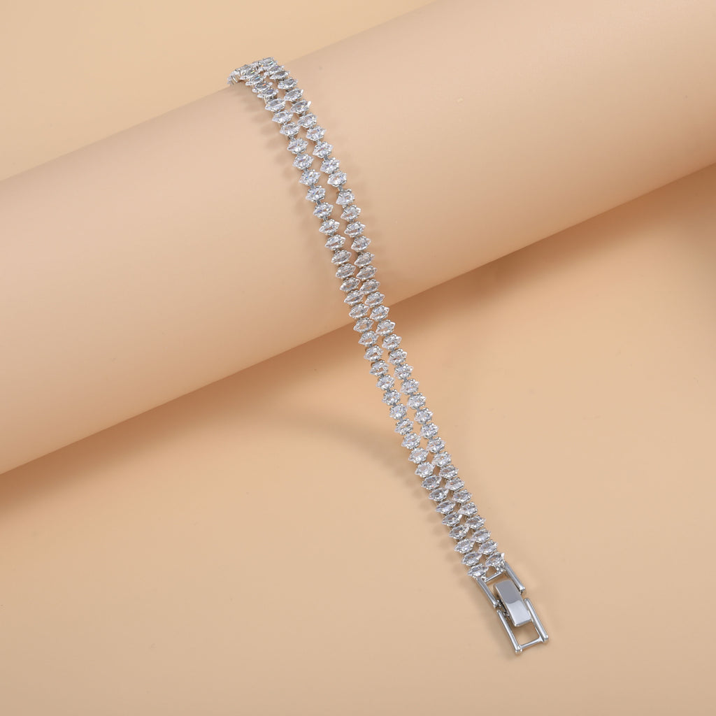 Bulk Elegant Double Row Marquise Gold Silver Plated CZ Copper Bracelet