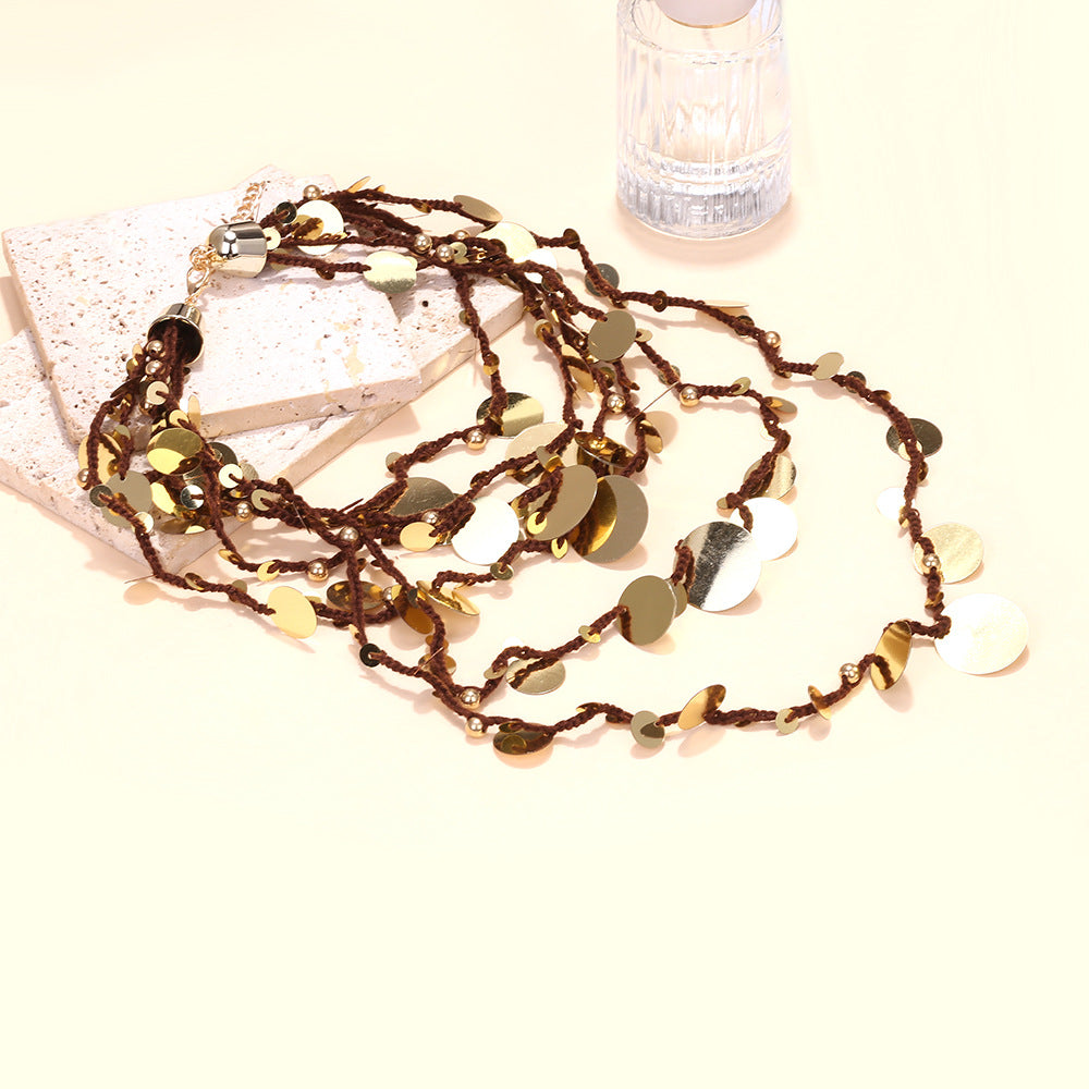 Sequins Paillettes 18K Gold Multi-Layer Threads Necklace Women Bulk