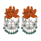 Multi Color Ethnic Style Floral Silver Enamel Dangler Earrings Bulk
