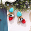 Turquoise Shell Gemstone Blue Red 18K Gold Dangler Earring Women Bulk