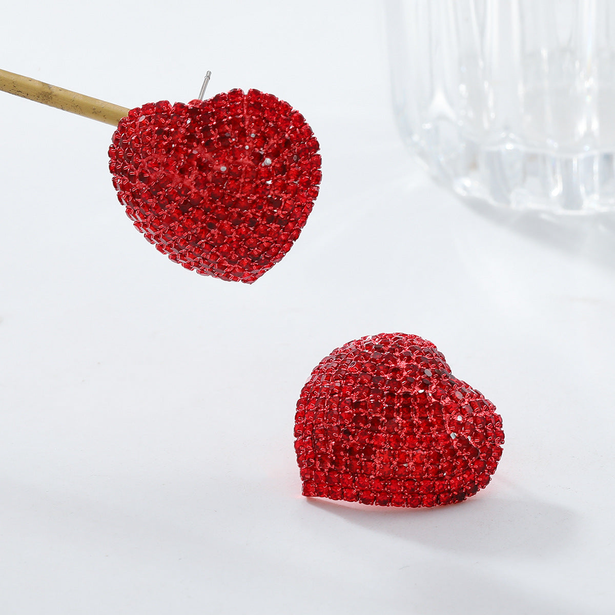 Heart Red Black Gold Silver Rhinestone Crystal Stud Earring Women Bulk