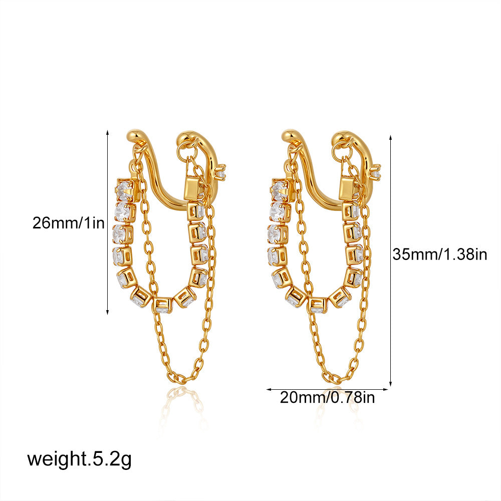 Stylish Gold Plated CZ Stainless Steel Chain Ear Cuff Earrings Bulk