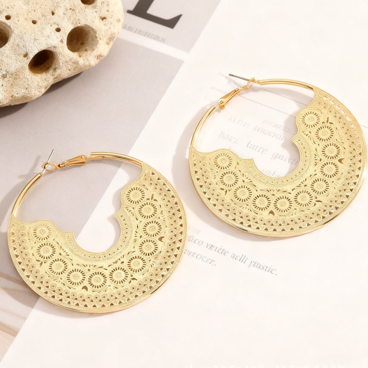 Gold Bohemian Hollow Floral Plain Jewellery Hoop Earrings For Women Bulk