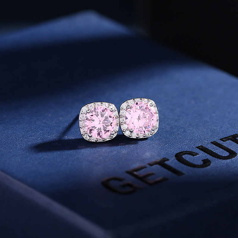 Bulk Square Silver CZ Halo Stud Earrings â€“ Anti Tarnish Copper