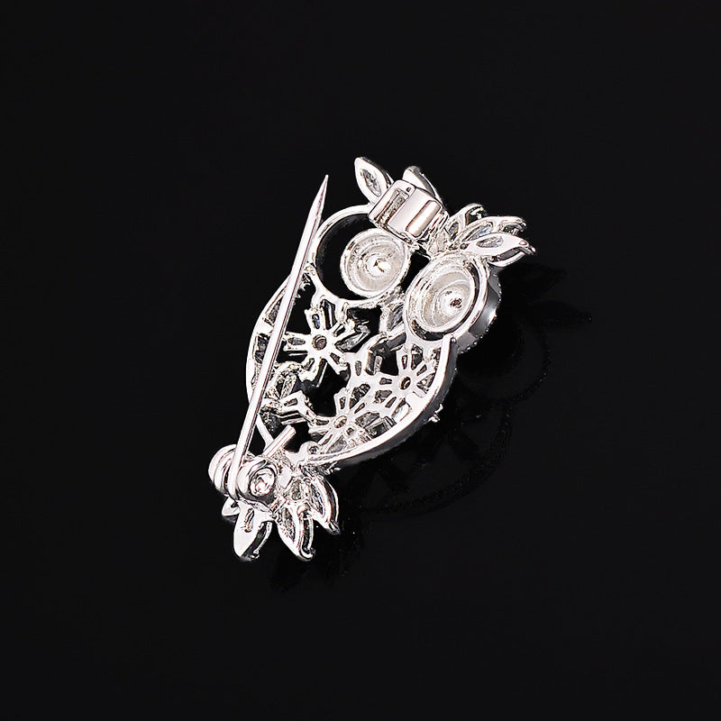 Designer Owl Style Gold Silver Black Crystal CZ Copper Brooch Wholesale