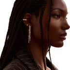 Luxury Double Line Tassel Gold CZ Stainless Steel Drop Earrings Bulk
