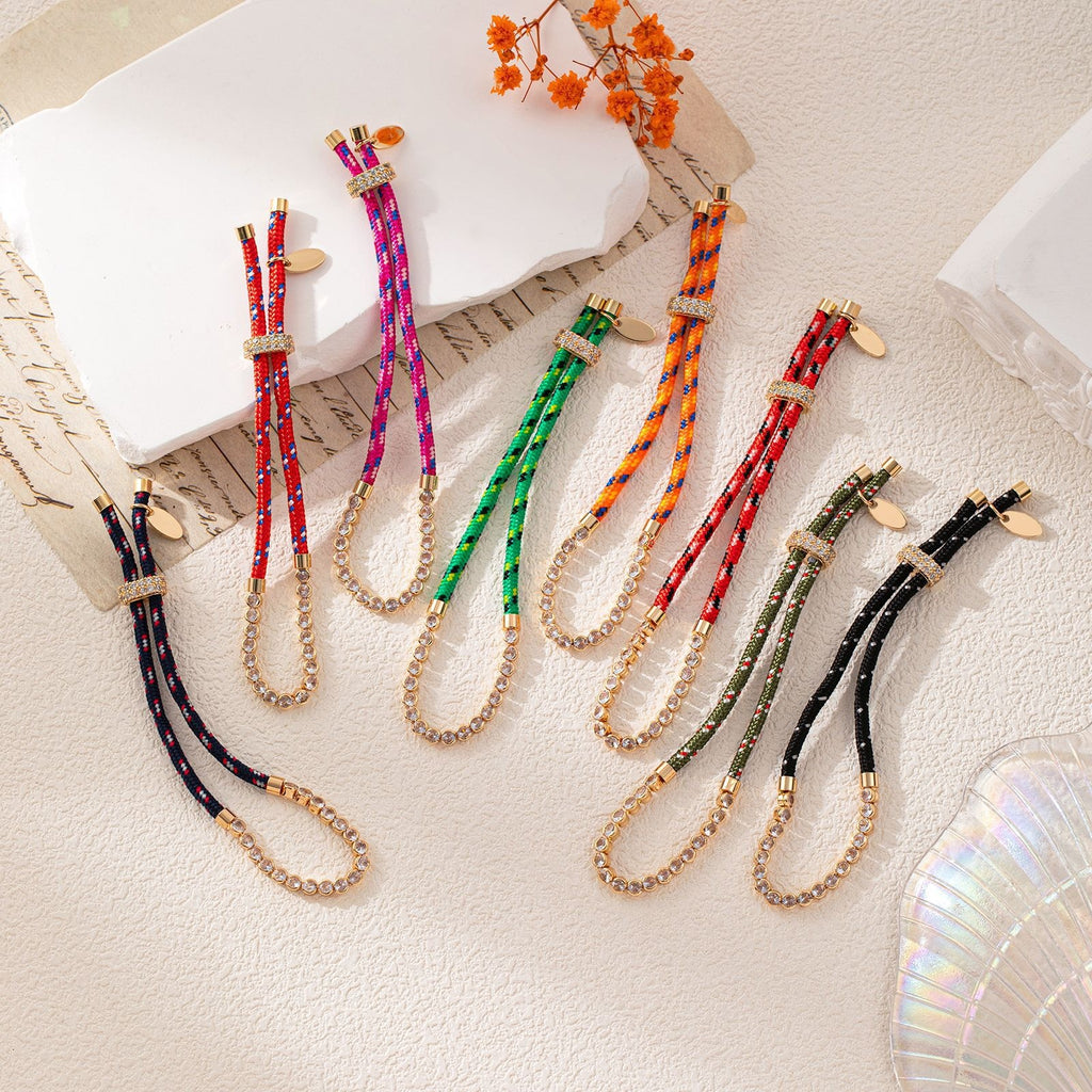 Multi Color Bohemian Braided Gold Cubic Zirconia Fabric Bracelet Women Bulk