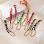 Multi Color Bohemian Braided Gold Cubic Zirconia Fabric Bracelet Women Bulk