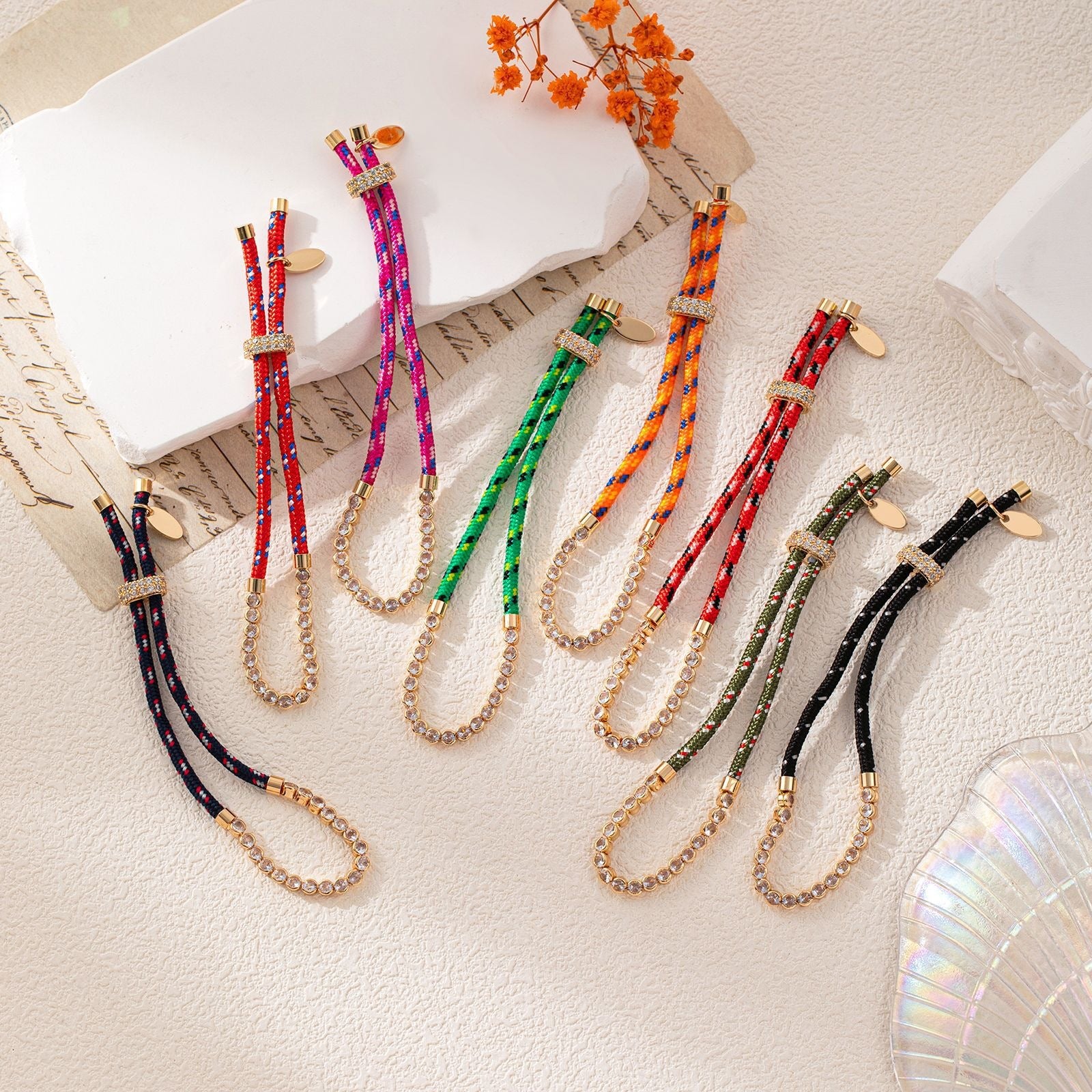 Multi Color Bohemian Braided Gold Cubic Zirconia Fabric Bracelet Women Bulk