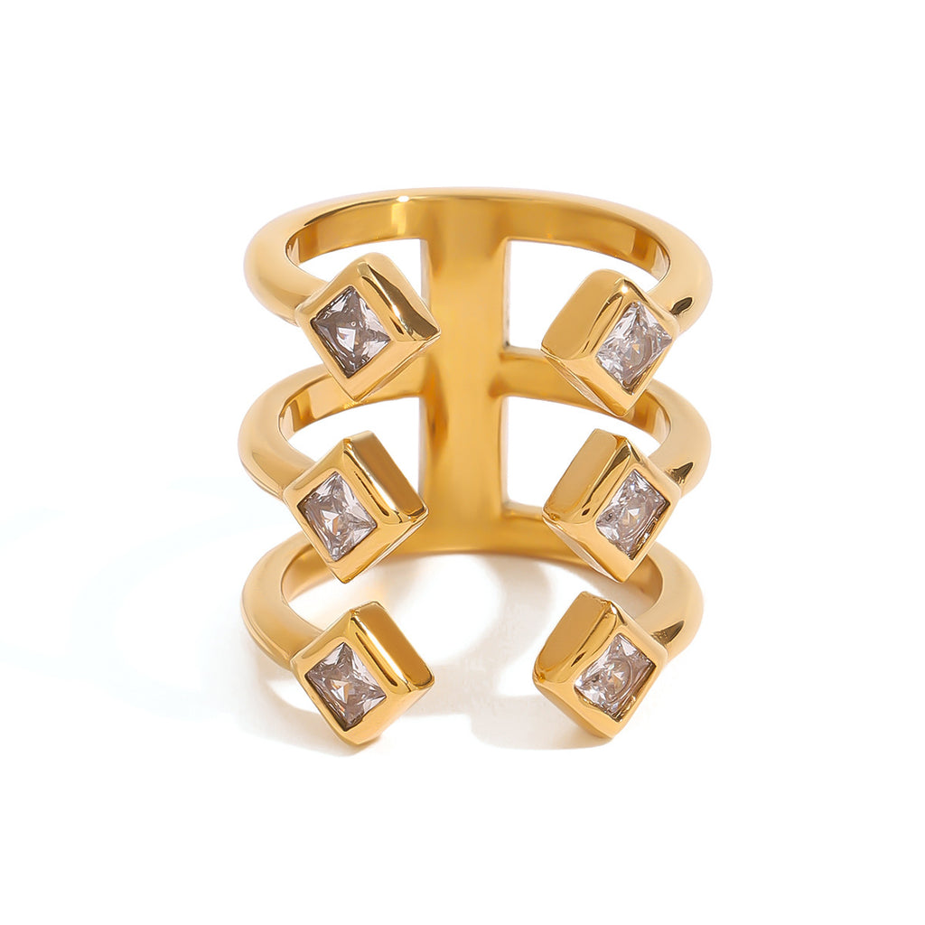 Princess Solitaire 18K Gold CZ Stainless Steel Free Size Ring Bulk