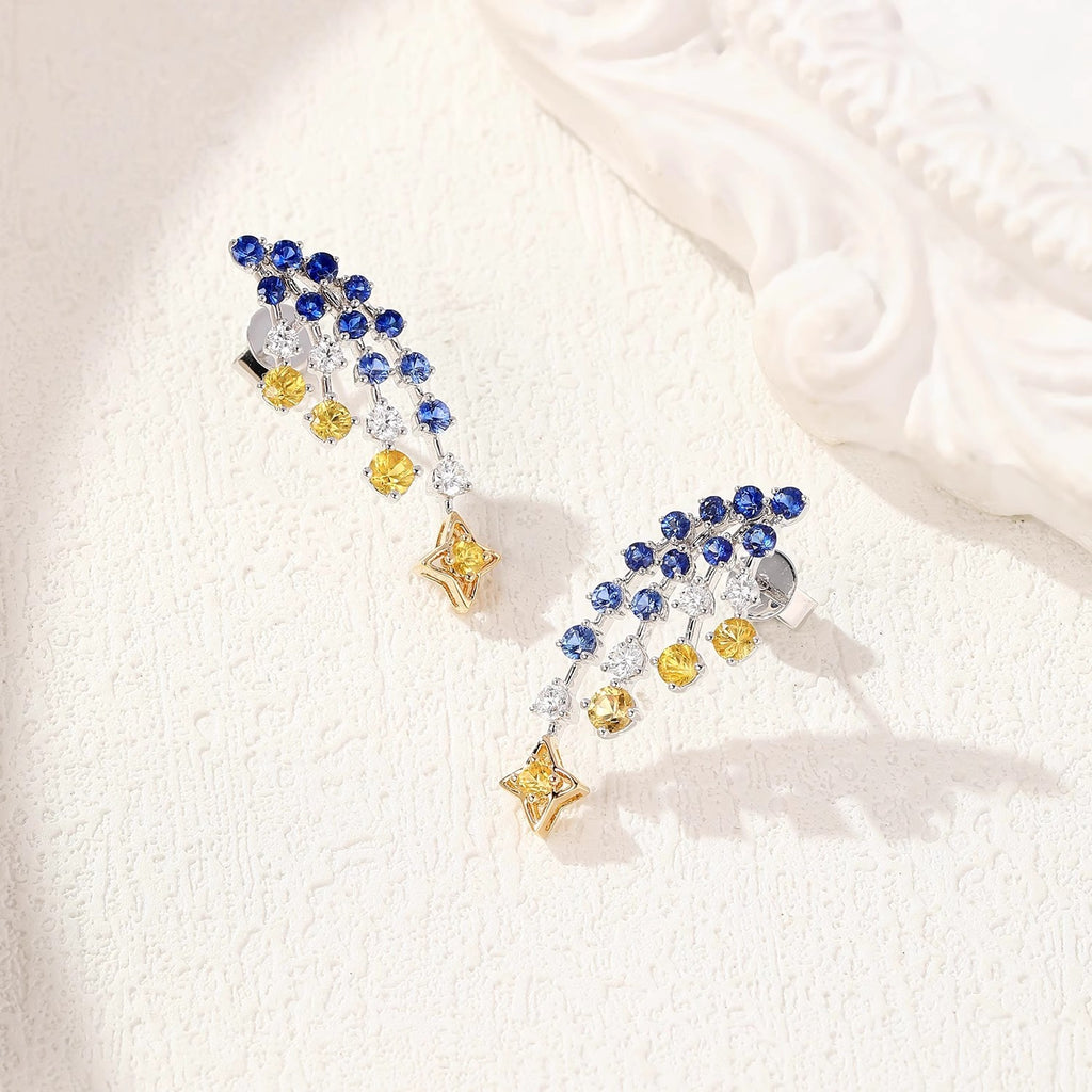 Multicolour Solitaire Brown Blue Cubic Zirconia Silver Anti Tarnish Necklace Earring Ring Set For Women