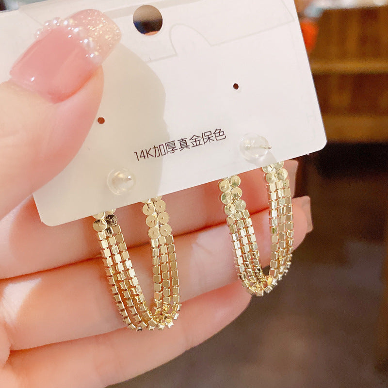 Rhinestone Pearl Layer Gold Anti Tarnish Dangler Tassel Earring Bulk