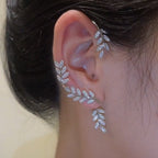 Leaf Cubic Zirconia Silver Clip On Ear Cuff Earring For Women Bulk