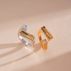 Gold Silver Baguette Crystal Copper Adjustable Ring For Women