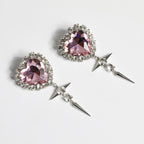 Heart Silver Pink Crystal CZ Rhinestones Stud Drop Earring Bulk