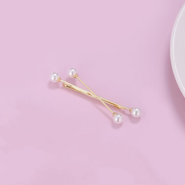 Cross Over 18K Gold White Pearl Anti Tarnish Hair Pin Hair Accessories For Women Kids Main image