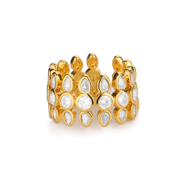 Bulk White Classic Flower Cluster Gold CZ Copper Adjustable Fancy Ring Secondary image