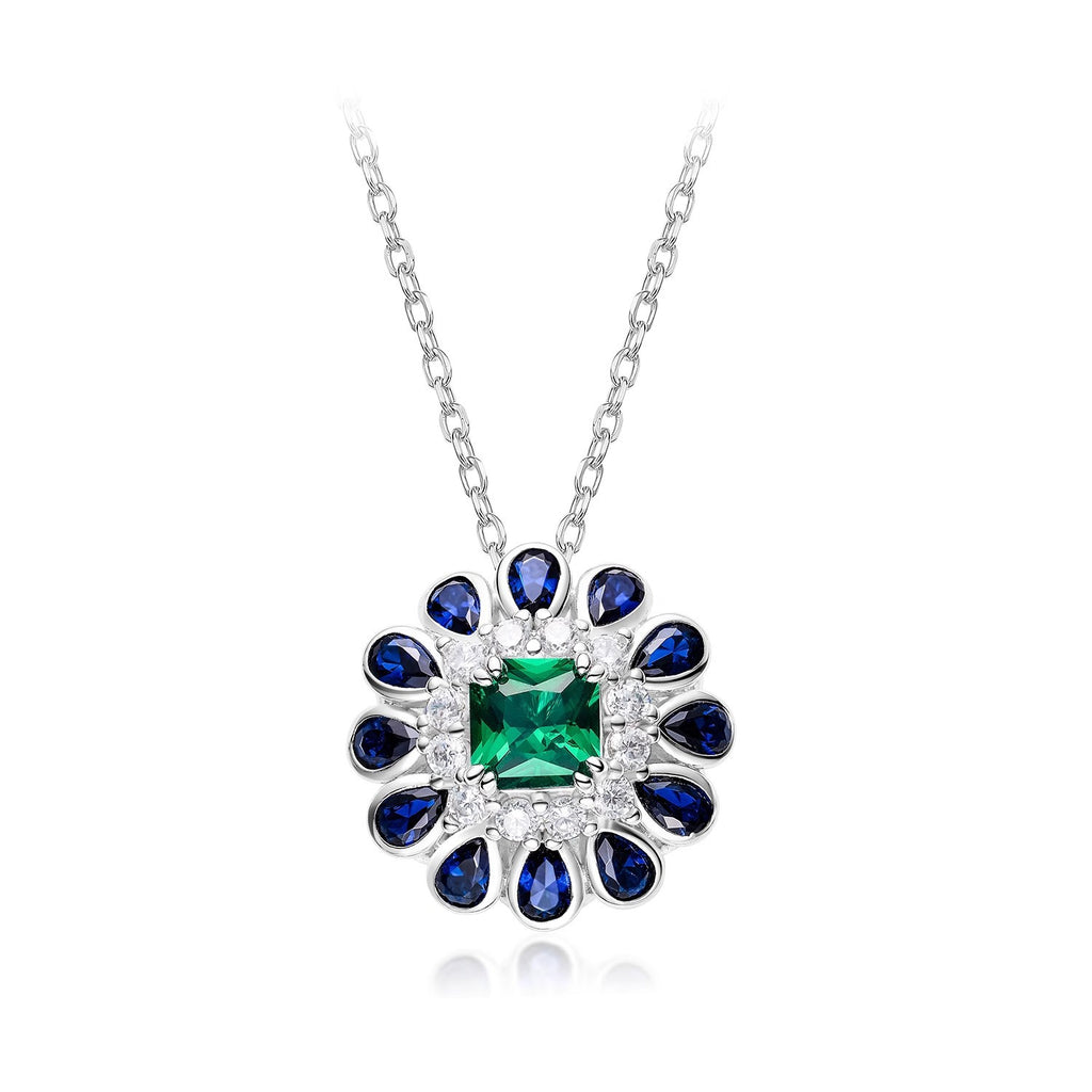 Sunflower Blue Green Gemstone Silver CZ Necklace Earring Ring Set Bulk