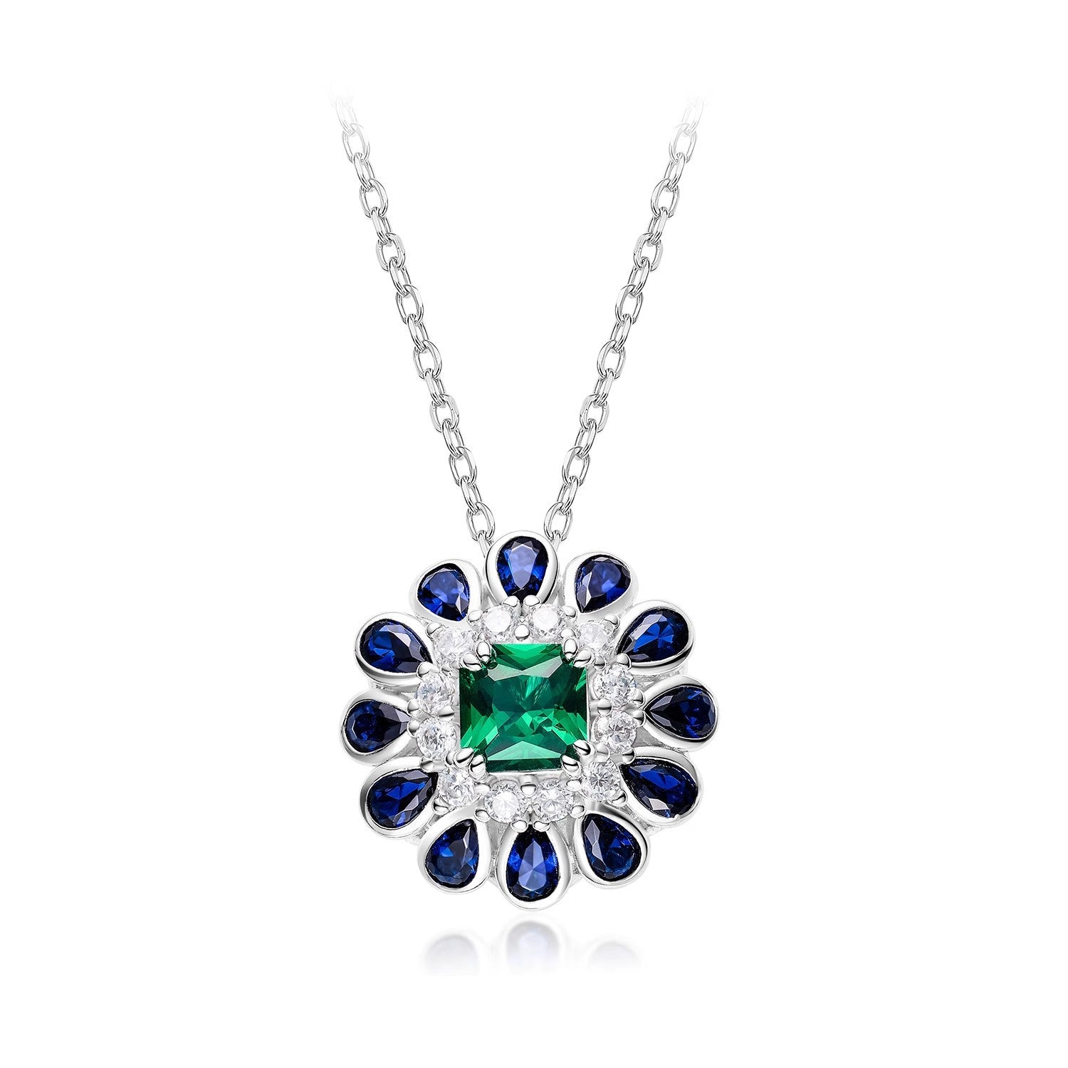 Sunflower Blue Green Gemstone Silver CZ Necklace Earring Ring Set Bulk