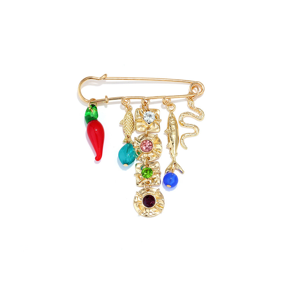Multi Color Safety Pin Novelty Charm Gold Brooch For Women Bulk