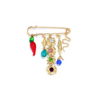 Multi Color Safety Pin Novelty Charm Gold Brooch For Women Bulk