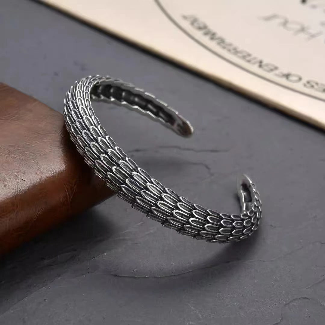 Dragon Scale Engraved Oxidized Silver Black Cuff Kada Bracelet Bulk Main image