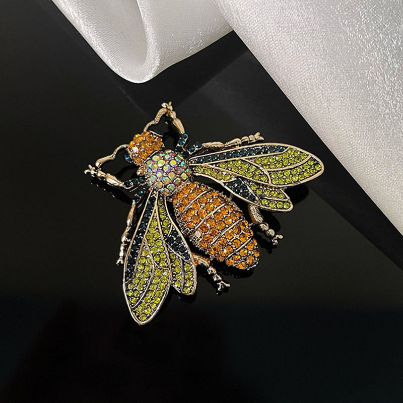 Luxury Bee Gold Plated Green & Amber Crystal Brooch For Women Bulk