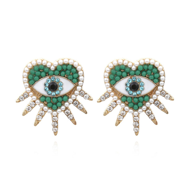 Evil Eye Heart 18K Gold Plated Green Cubic Zirconia Stud Earrings Bulk Secondary image