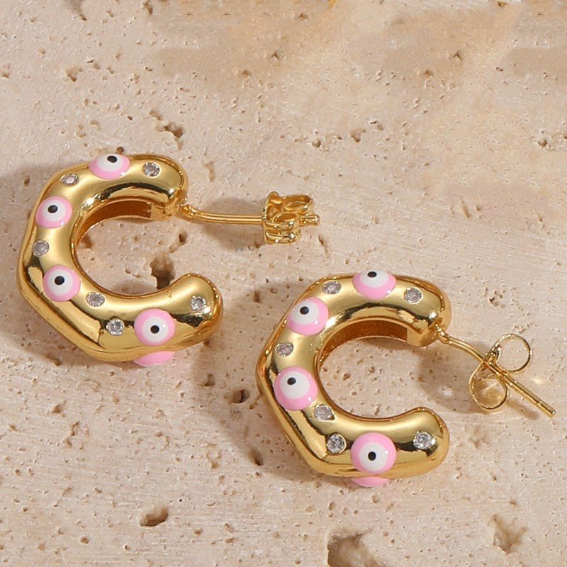 Bulk Evil Eye Gold CZ Anti Tarnish Stainless Steel Hoop Earrings