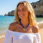 Trendy Coastal Style Blue Enamel Charm Gold Plated Fabric Necklace Bulk