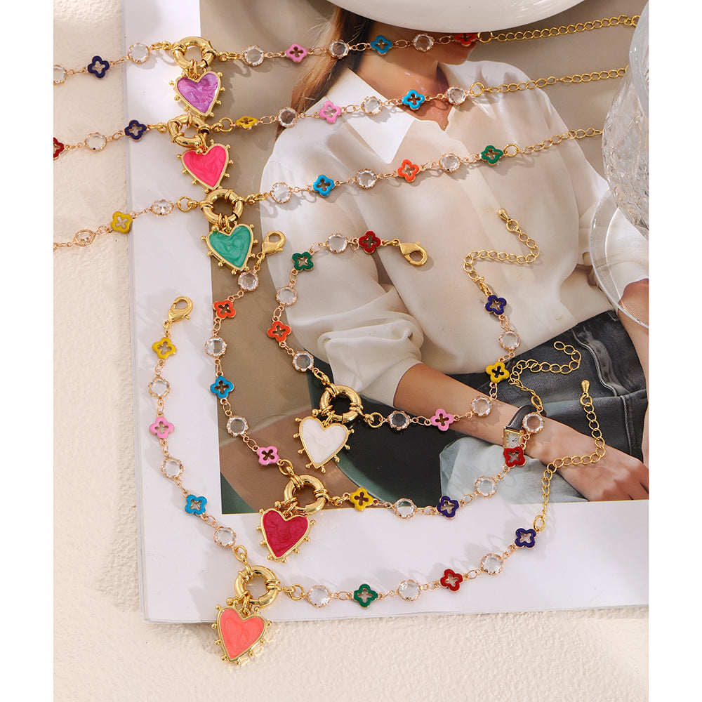 Multi Color Heart Charms Gold Enamel Stainless Steel Bracelet Wholesale
