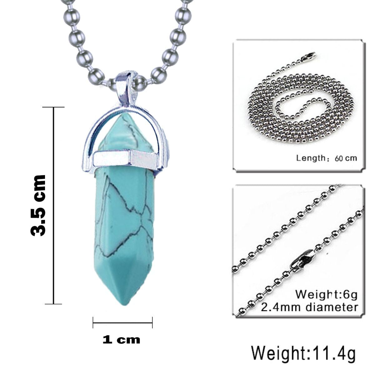 Bullet Pencil Blue Green Turquoise Crystal Pendant Locket Chain Bulk