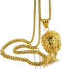 Hip Hop Iced Out Lion King Kings Landing Gold Rhinestone Crystal Stainless Steel Pendant Chain