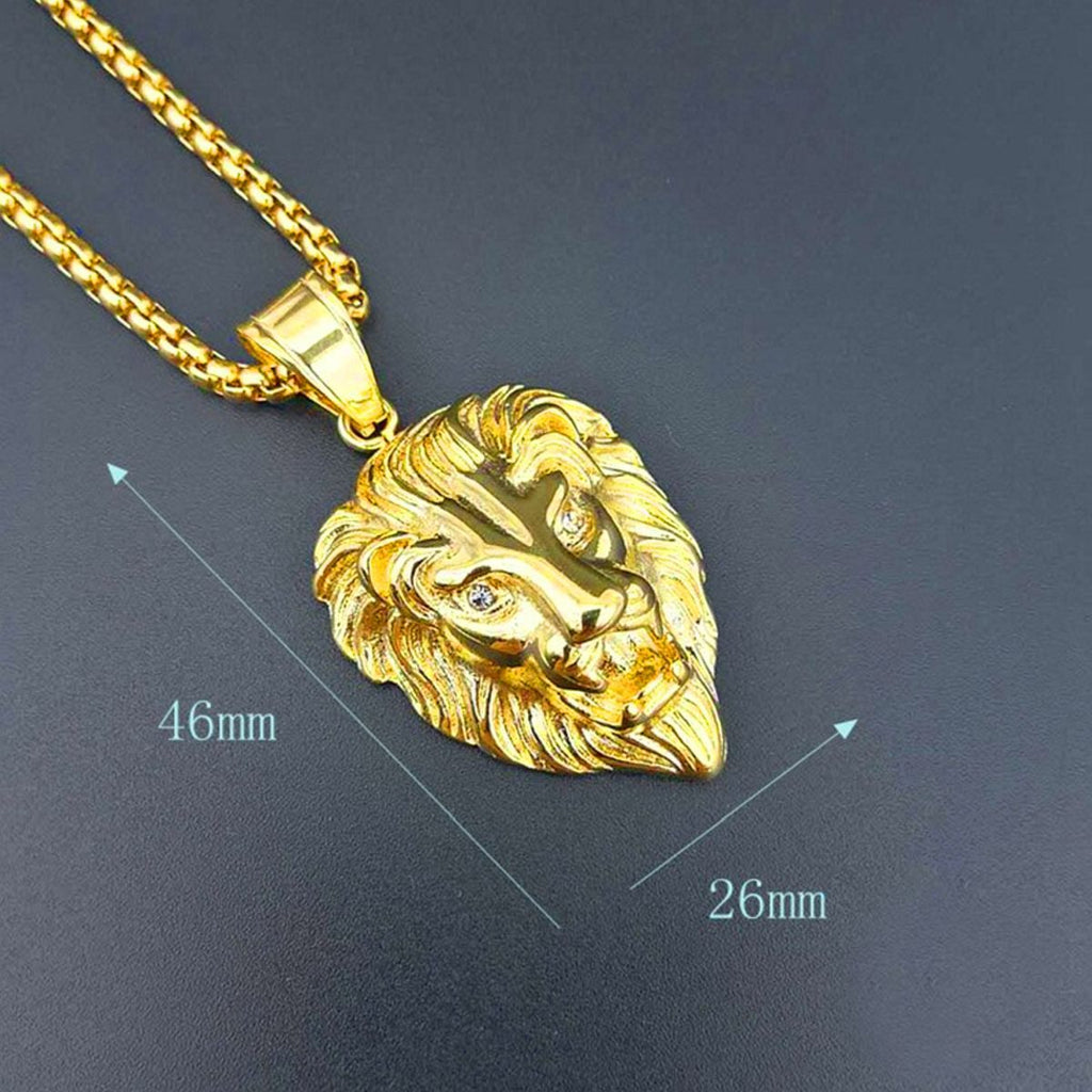Hip Hop Iced Out Lion King Kings Landing Gold Rhinestone Crystal Stainless Steel Pendant Chain