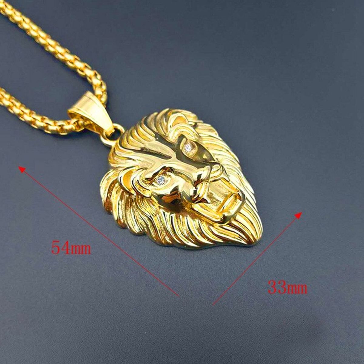 Hip Hop Iced Out Lion King Kings Landing Gold Rhinestone Crystal Stainless Steel Pendant Chain